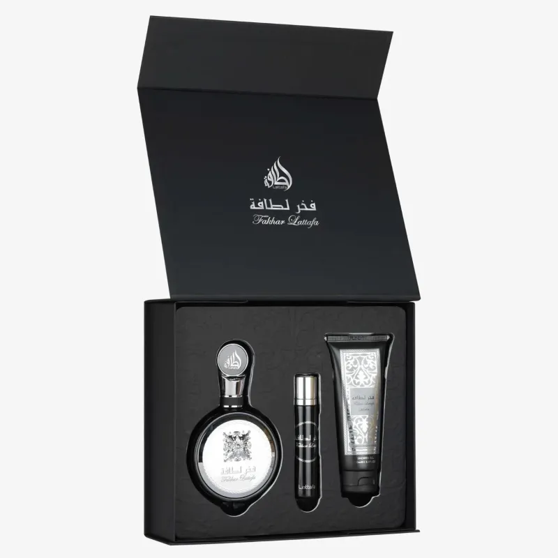 Fakhar Lattafa Black Men Gift Set - طقم هدايا عطر فخر لطافة الأسود للرجال 1